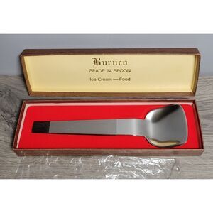 VTG Burnco Spade N Spoon Ice Cream Scoop Stainless Steel Wood Trimmed Handle Box